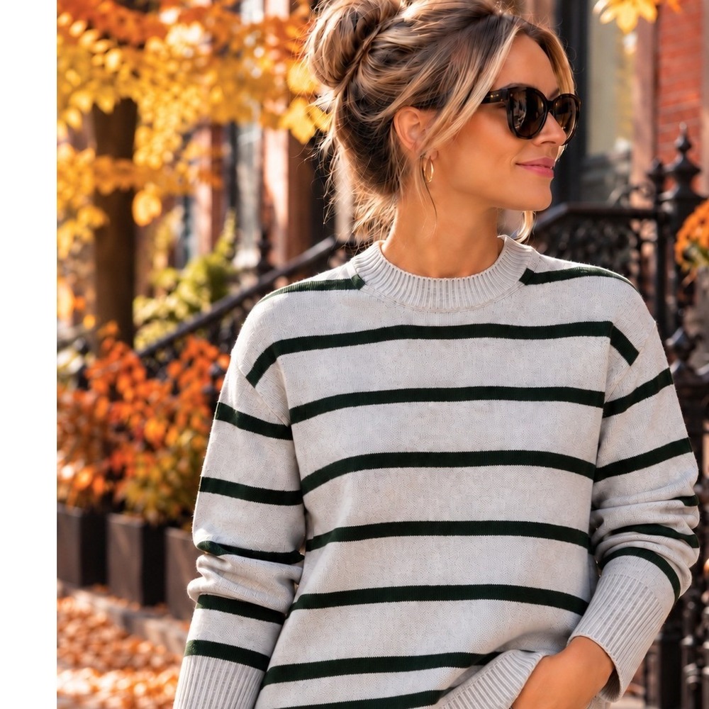 J.Crew Womens Cotton Striped Crewneck Sweater Blue Green Small RN77388